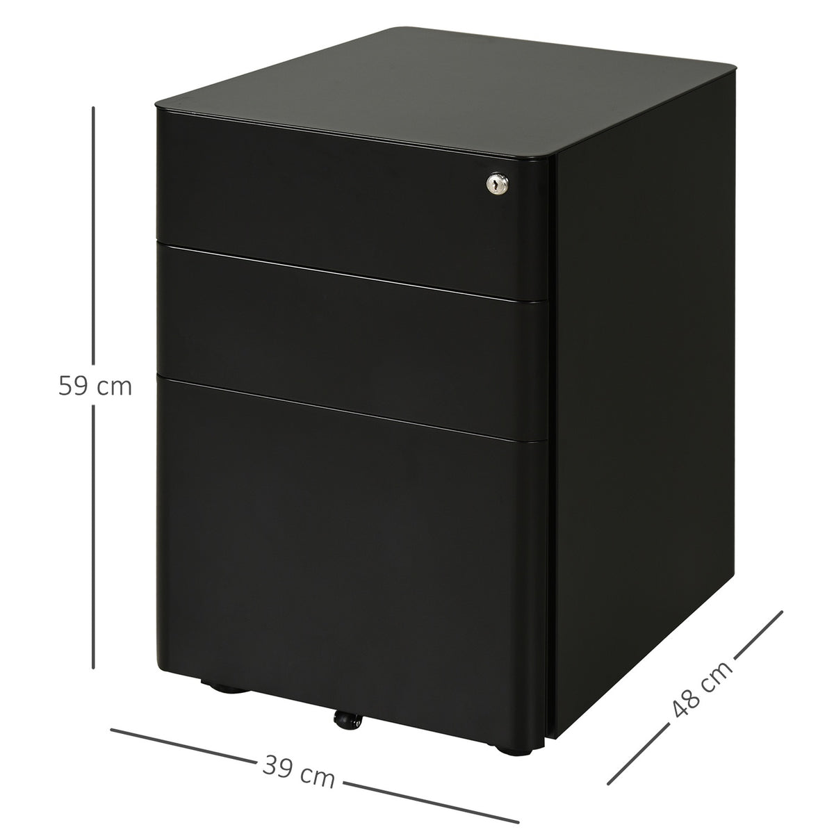 Rolling Container Mobile Filing Cabinet With 3 Drawers, Office Cabinet, Steel, Black, 39X48X59Cm
