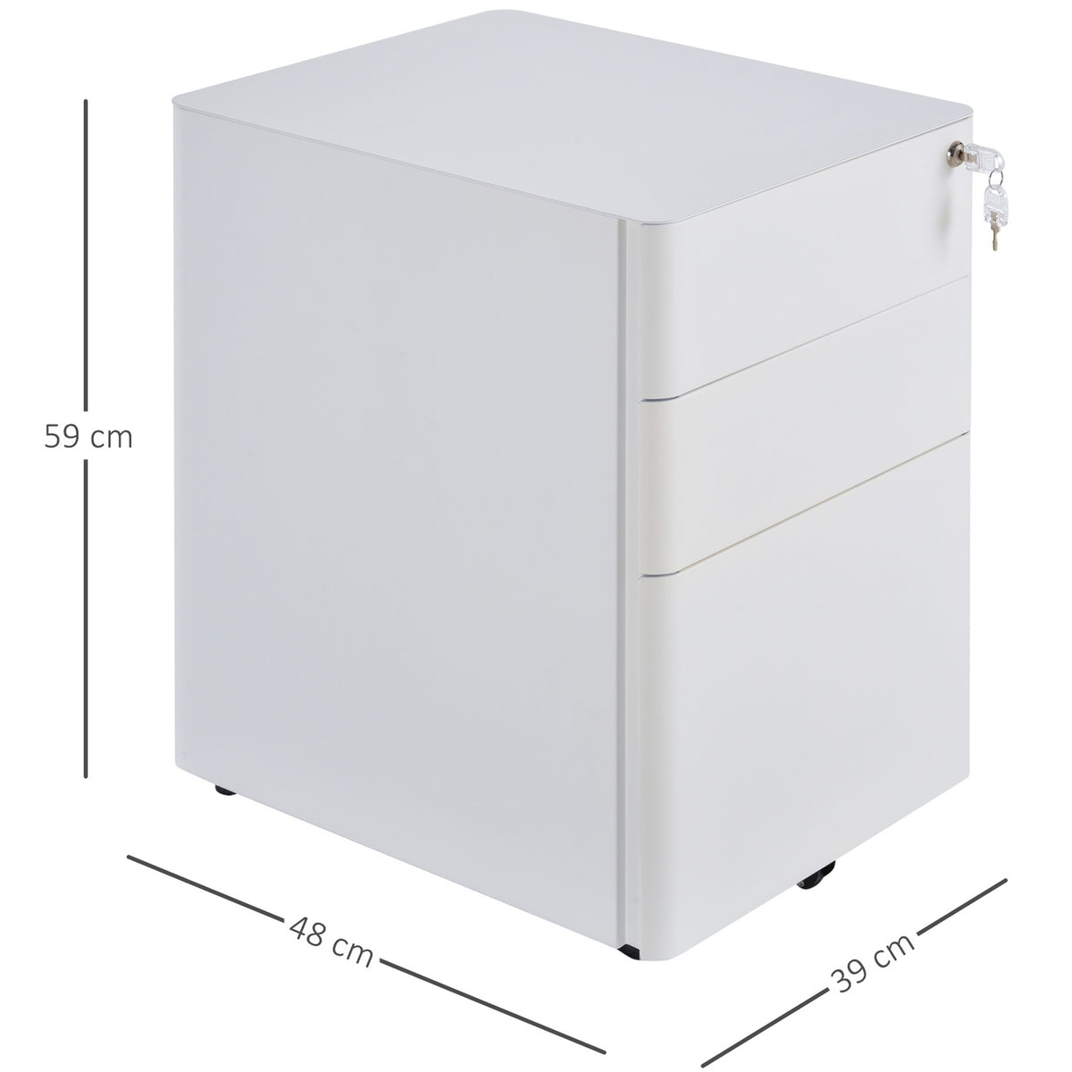 Rolling Container Mobile Filing Cabinet With 3 Drawers, Office Cabinet, Steel, White, 39X48X59Cm
