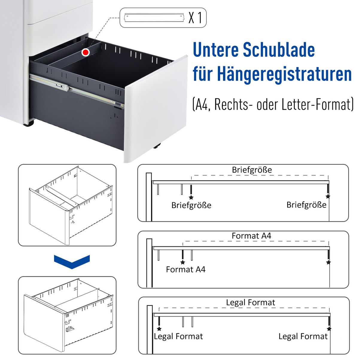 Rolling Container Mobile Filing Cabinet With 3 Drawers, Office Cabinet, Steel, White, 39X48X59Cm
