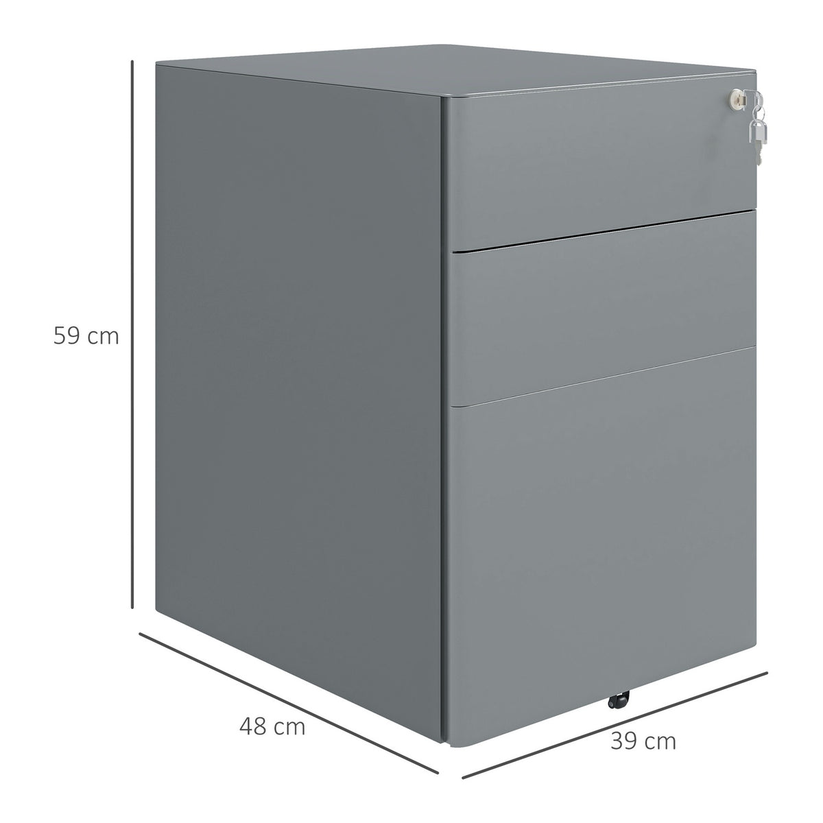 Rolling Container Mobile Filing Cabinet with 3 Drawers Lockable Office Cabinet with Hanging File Storage Steel 39 x 48 x 59 cm Gray