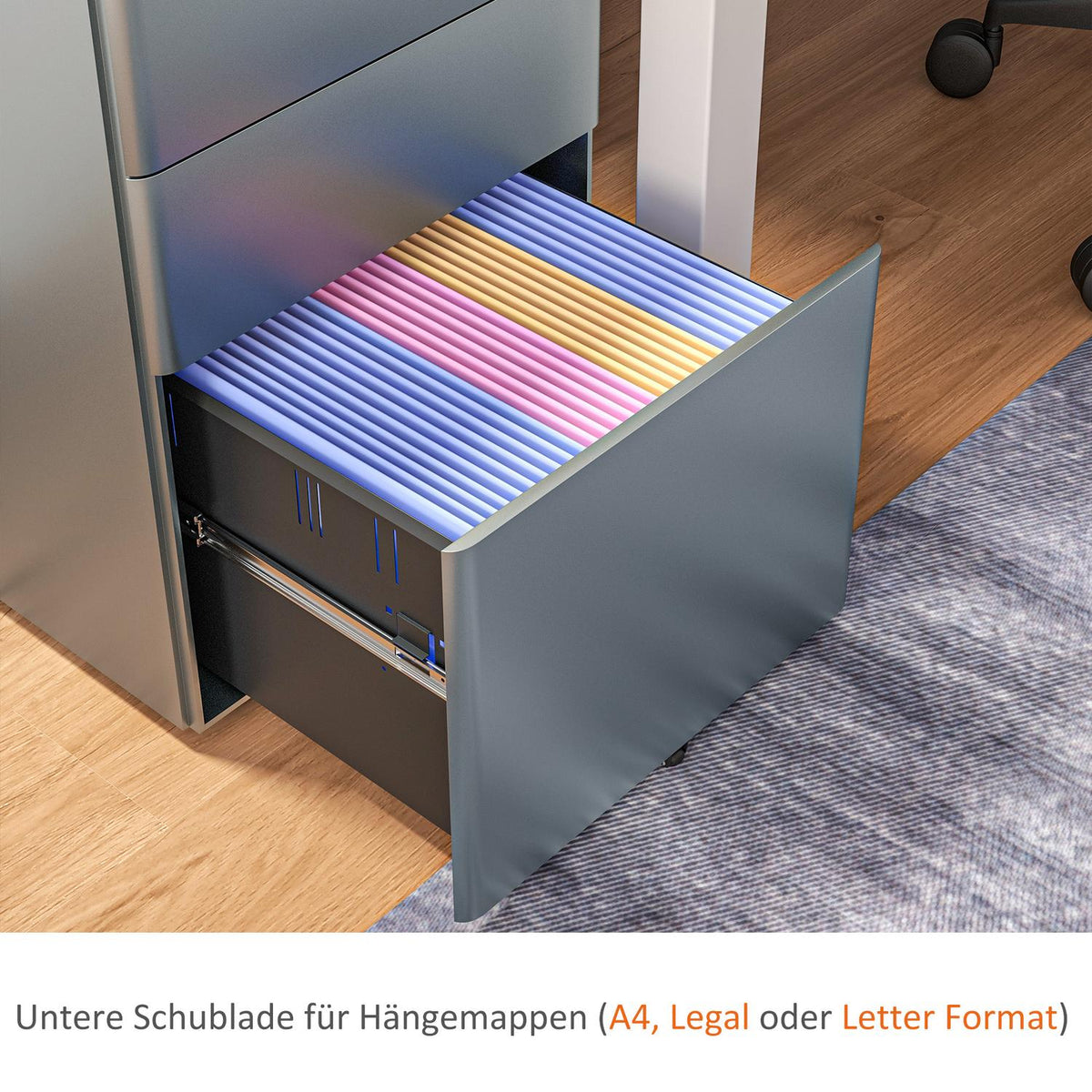 Rolling Container Mobile Filing Cabinet with 3 Drawers Lockable Office Cabinet with Hanging File Storage Steel 39 x 48 x 59 cm Gray