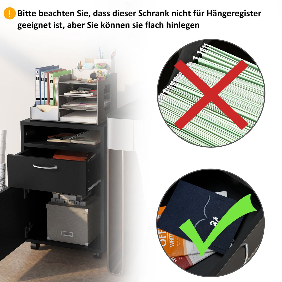 Rolling Container, Practical Filing Cabinet In Black, 40X35X60Cm, With Drawer For Office & Home Office
