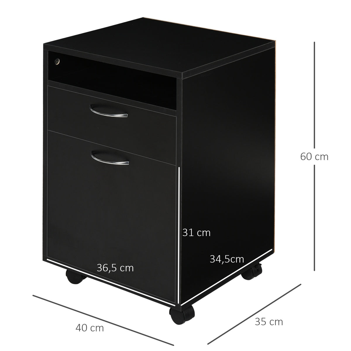 Rolling Container, Practical Filing Cabinet In Black, 40X35X60Cm, With Drawer For Office & Home Office
