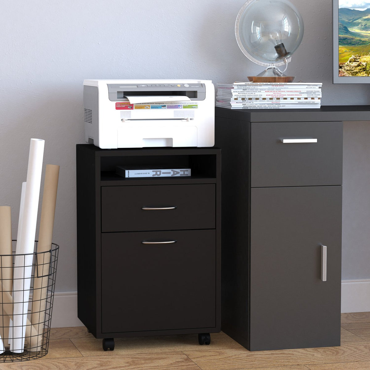 Rolling Container, Practical Filing Cabinet In Black, 40X35X60Cm, With Drawer For Office & Home Office