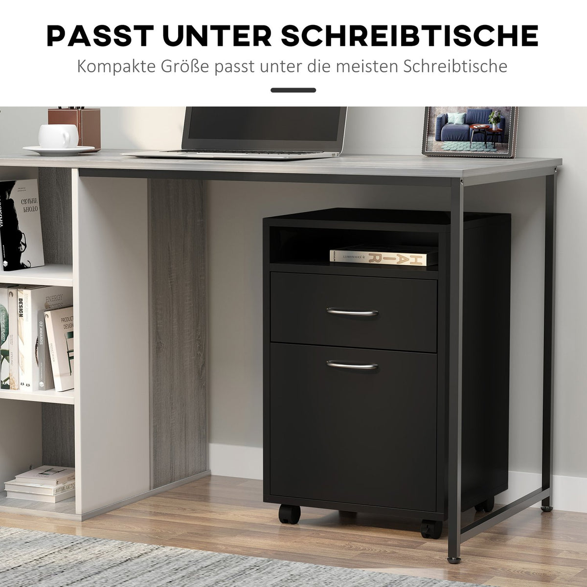 Rolling Container, Practical Filing Cabinet In Black, 40X35X60Cm, With Drawer For Office & Home Office