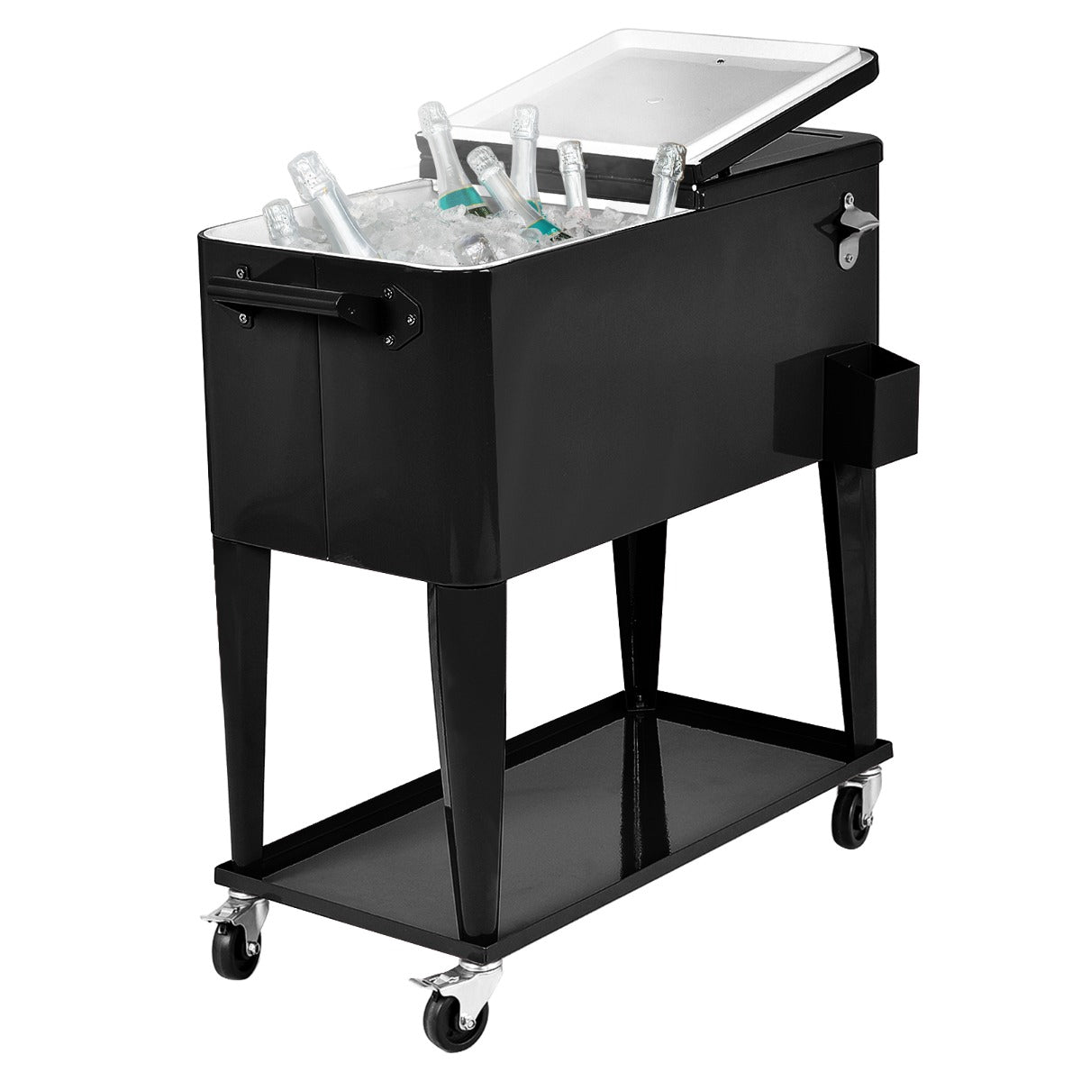 Rolling Cooler Cart 76L, Wheels, Bottle Opener