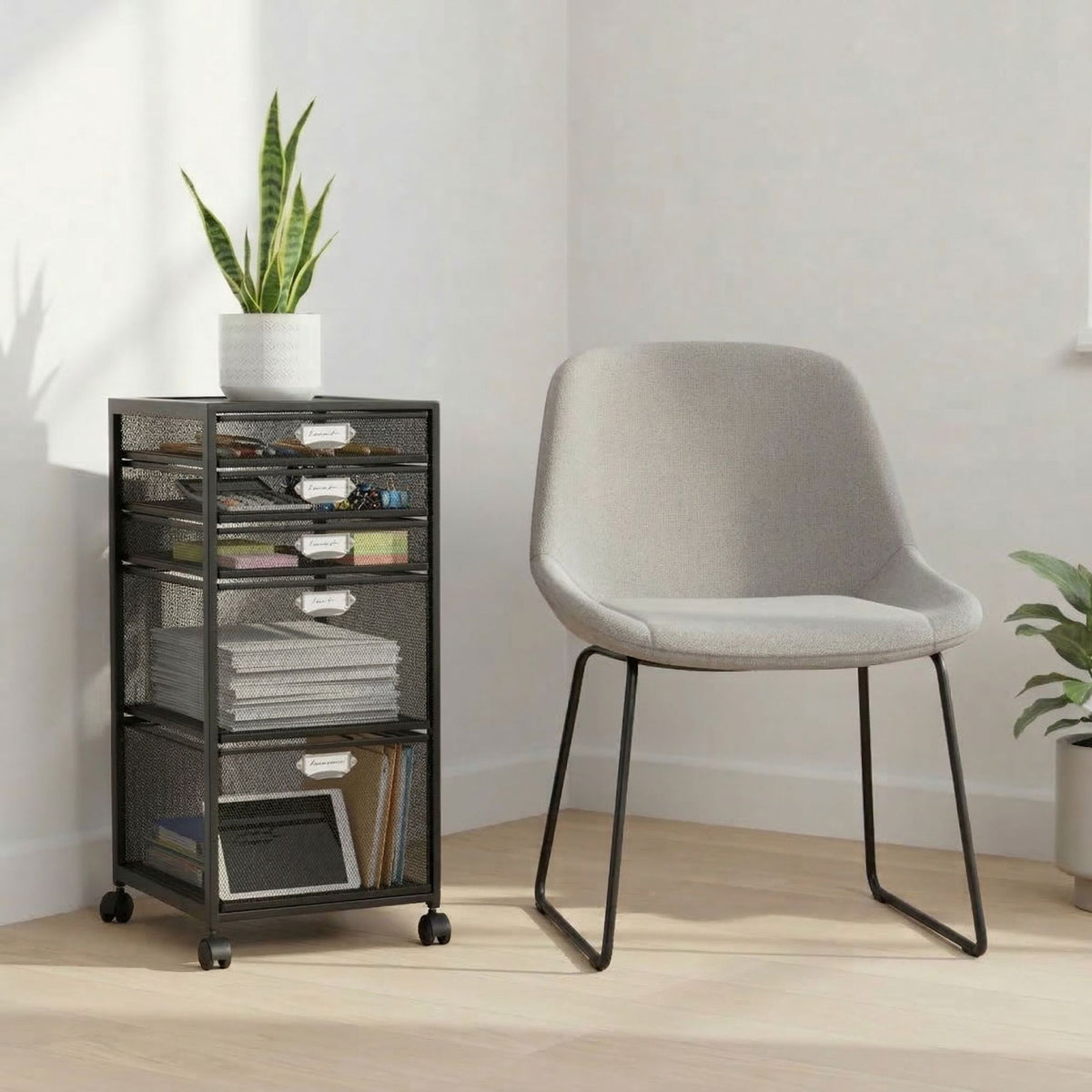 Rolling File Cabinet, 5-Drawer Mesh Under-Desk