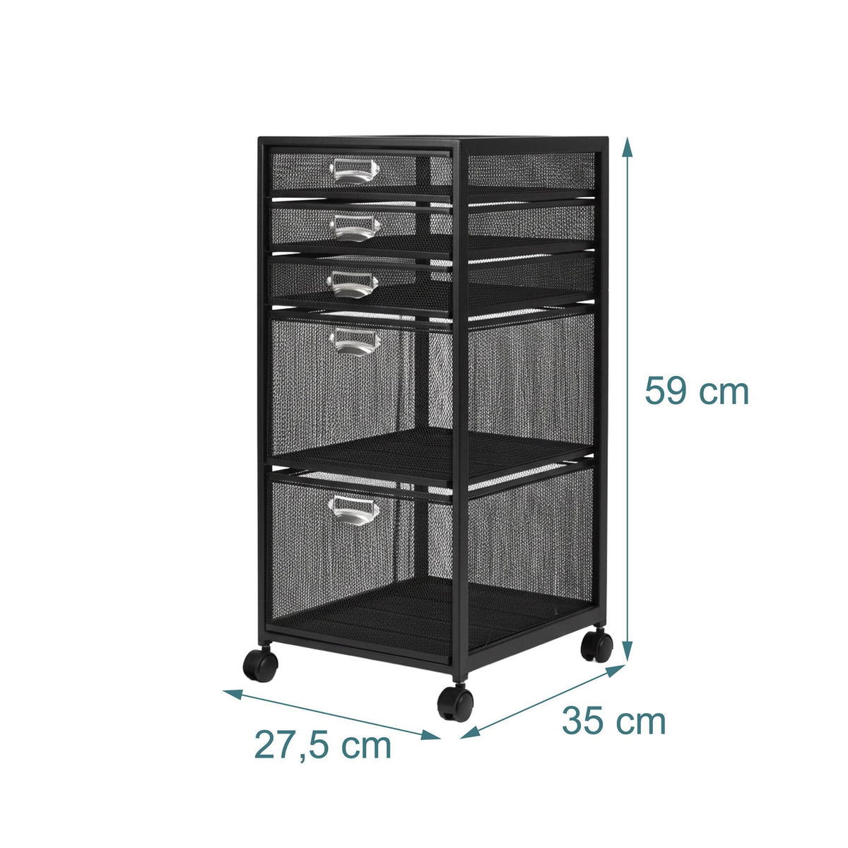 Rolling File Cabinet, 5-Drawer Mesh Under-Desk