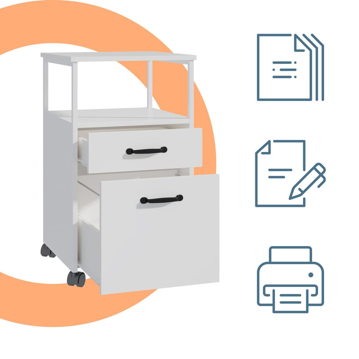 Rolling File Cabinet with 2 Drawers, Mobile Office Storage