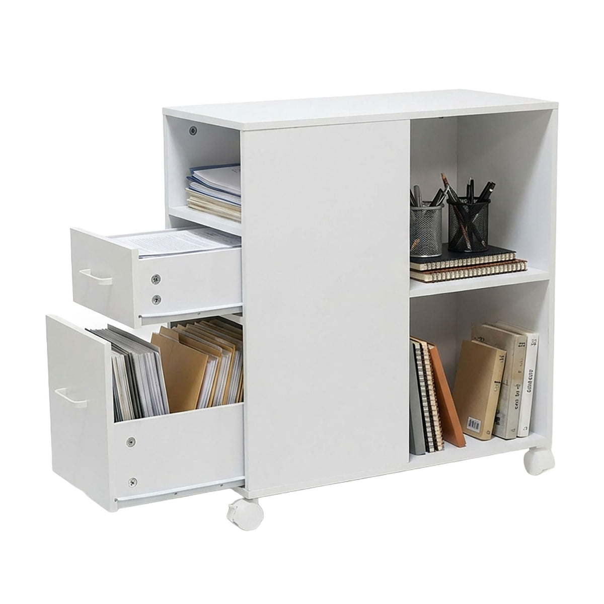 Rolling Filing Cabinet with 2 Drawers & 3 Shelves