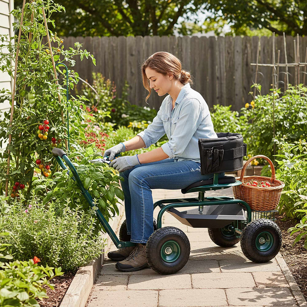 Rolling Garden Seat with Adjustable Height and Storage
