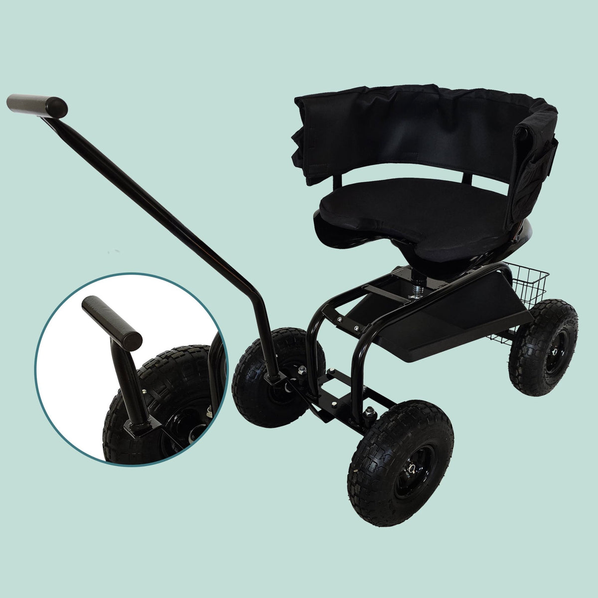 Rolling Garden Seat with Storage and Adjustable Height