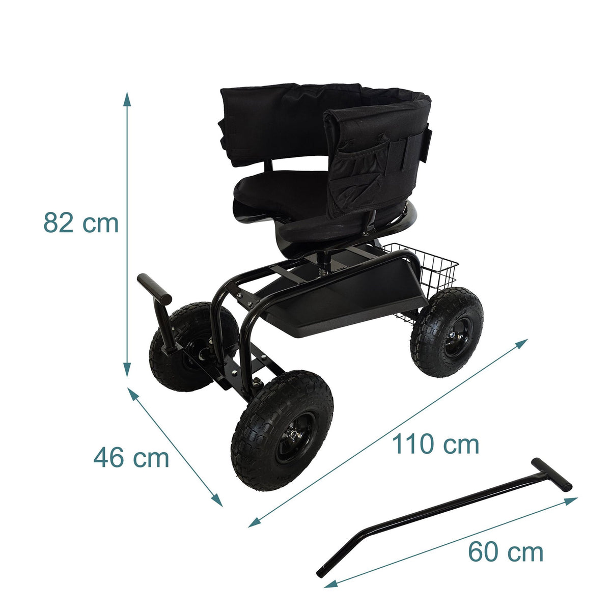 Rolling Garden Seat with Storage and Adjustable Height