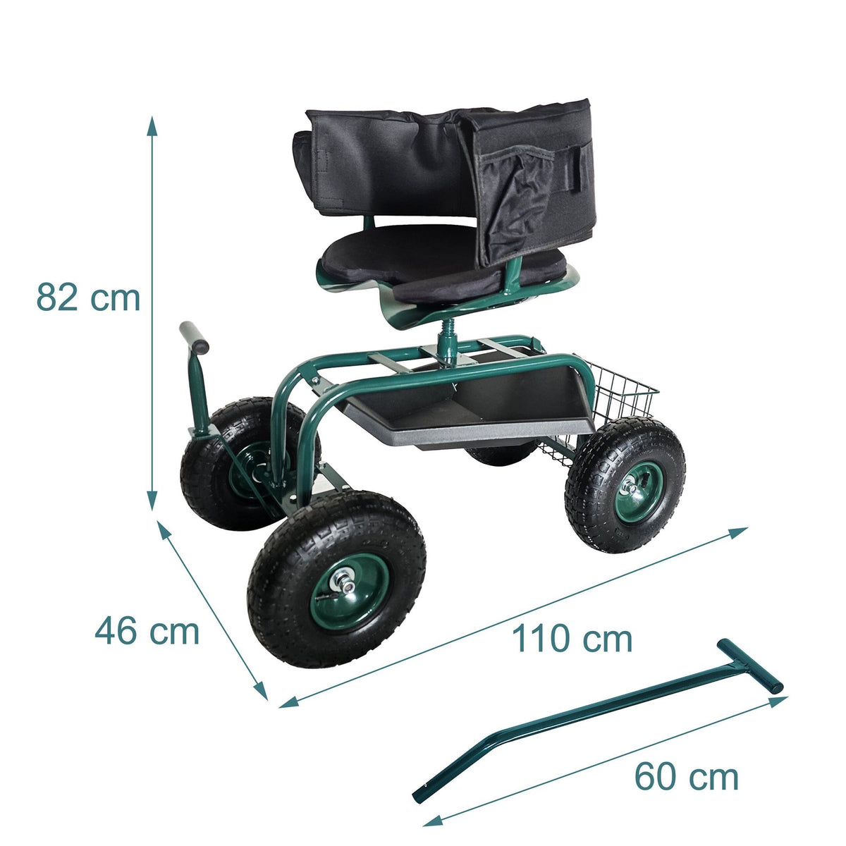 Rolling Garden Seat with Storage and Adjustable Height