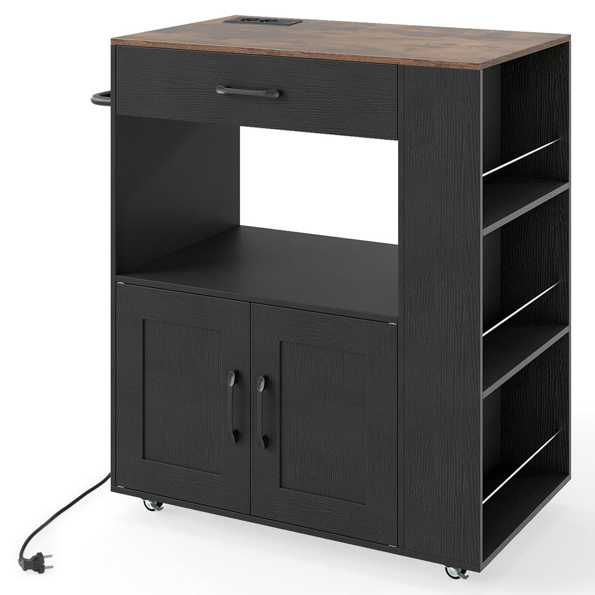 Rolling Kitchen Cart with Charging Station & Storage