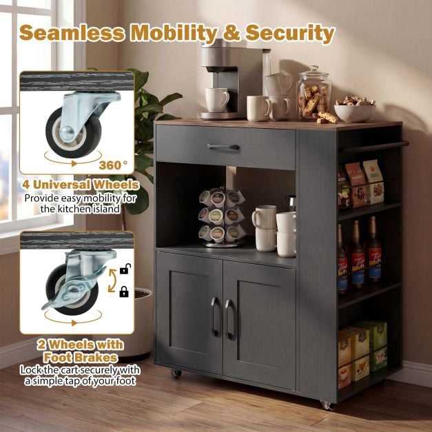 Rolling Kitchen Island Cart With Storage, Locking Wheels