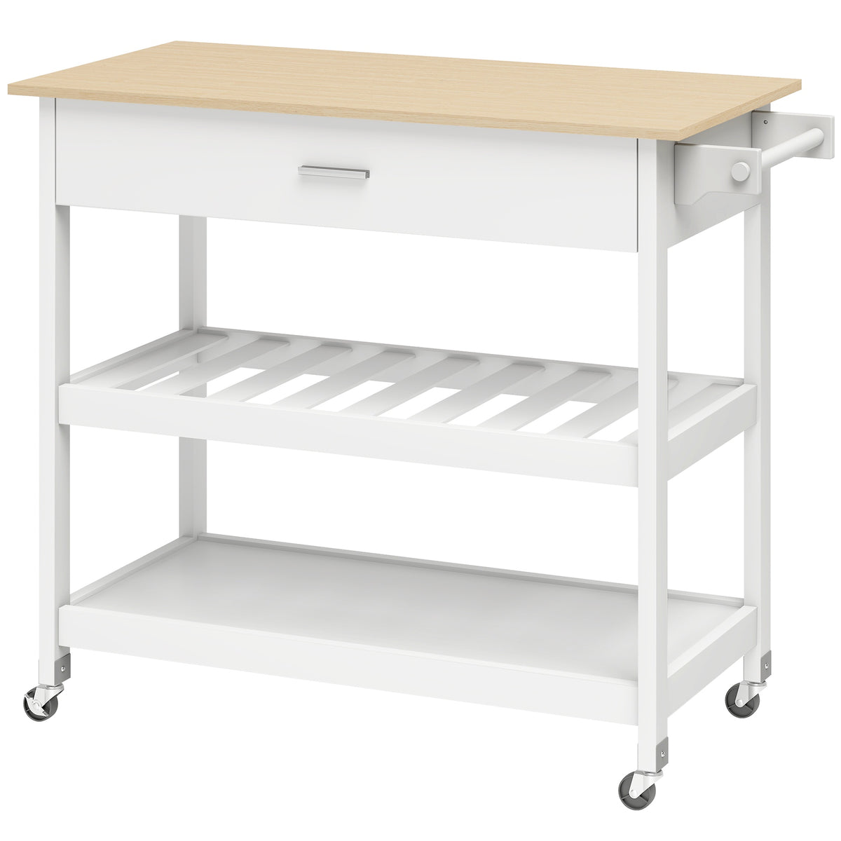 Rolling Kitchen Island with Storage, Large Countertop, White