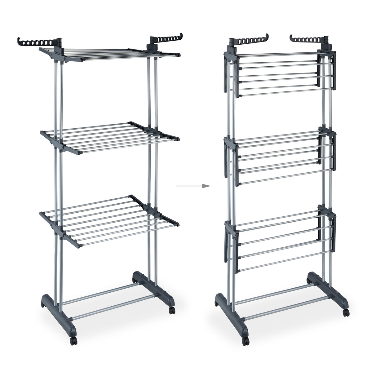 Rolling Laundry Rack with Foldable Wings and Hangers