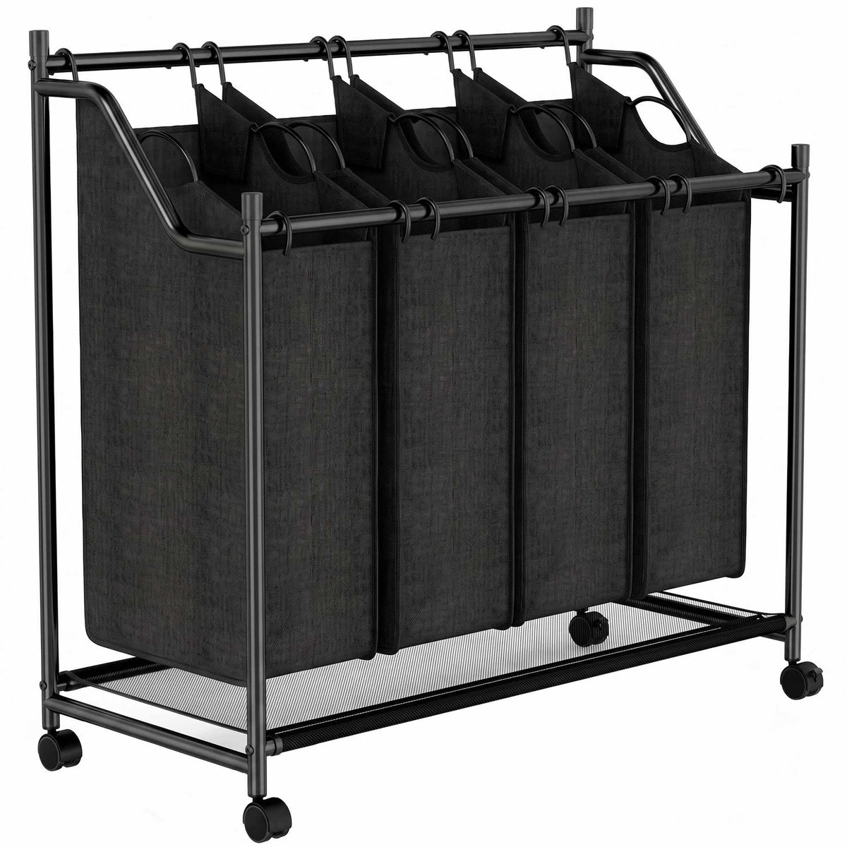 Rolling Laundry Sorter with 4 Removable Bags, Black, 108L