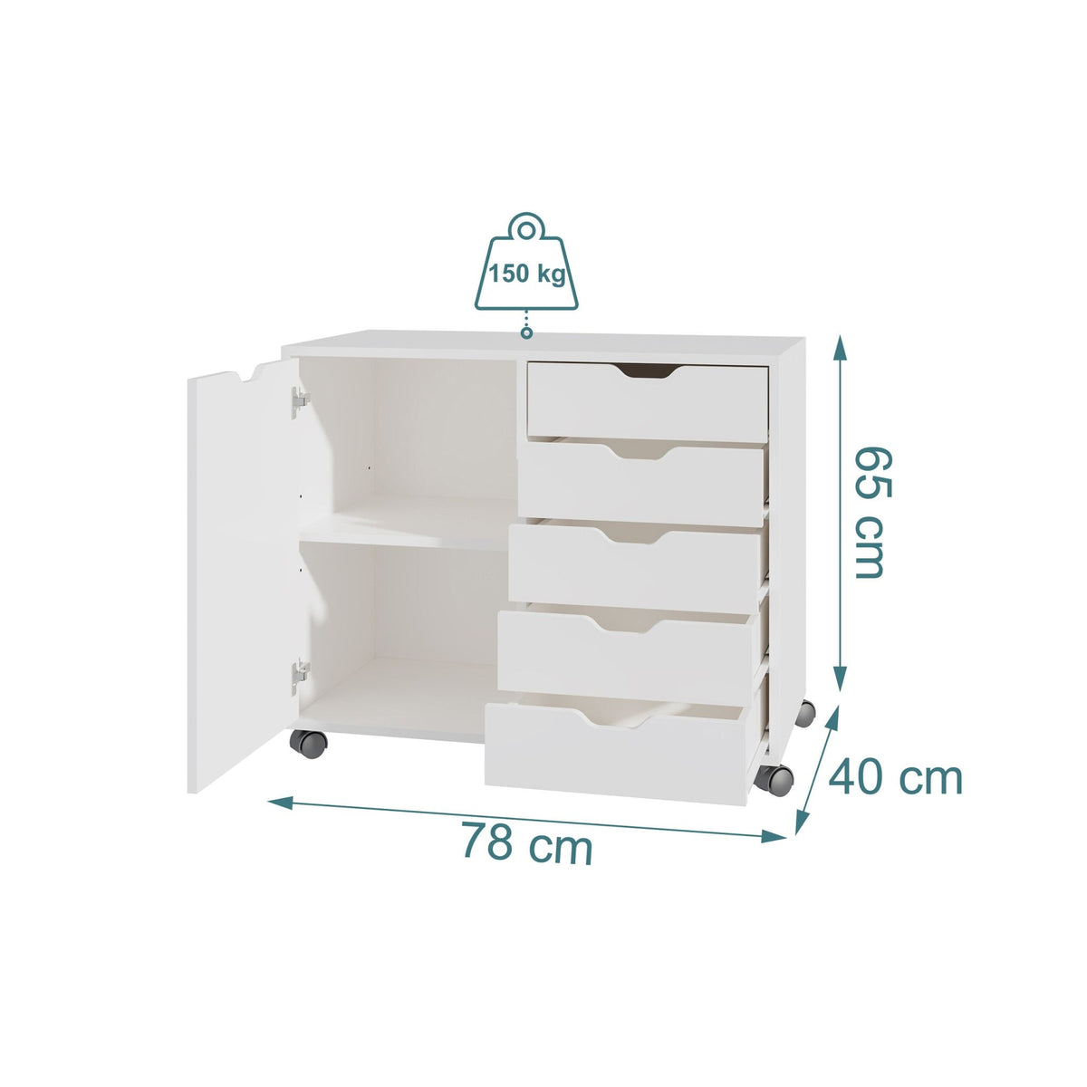 Rolling Office Cart with 5 Drawers & 2 Shelves