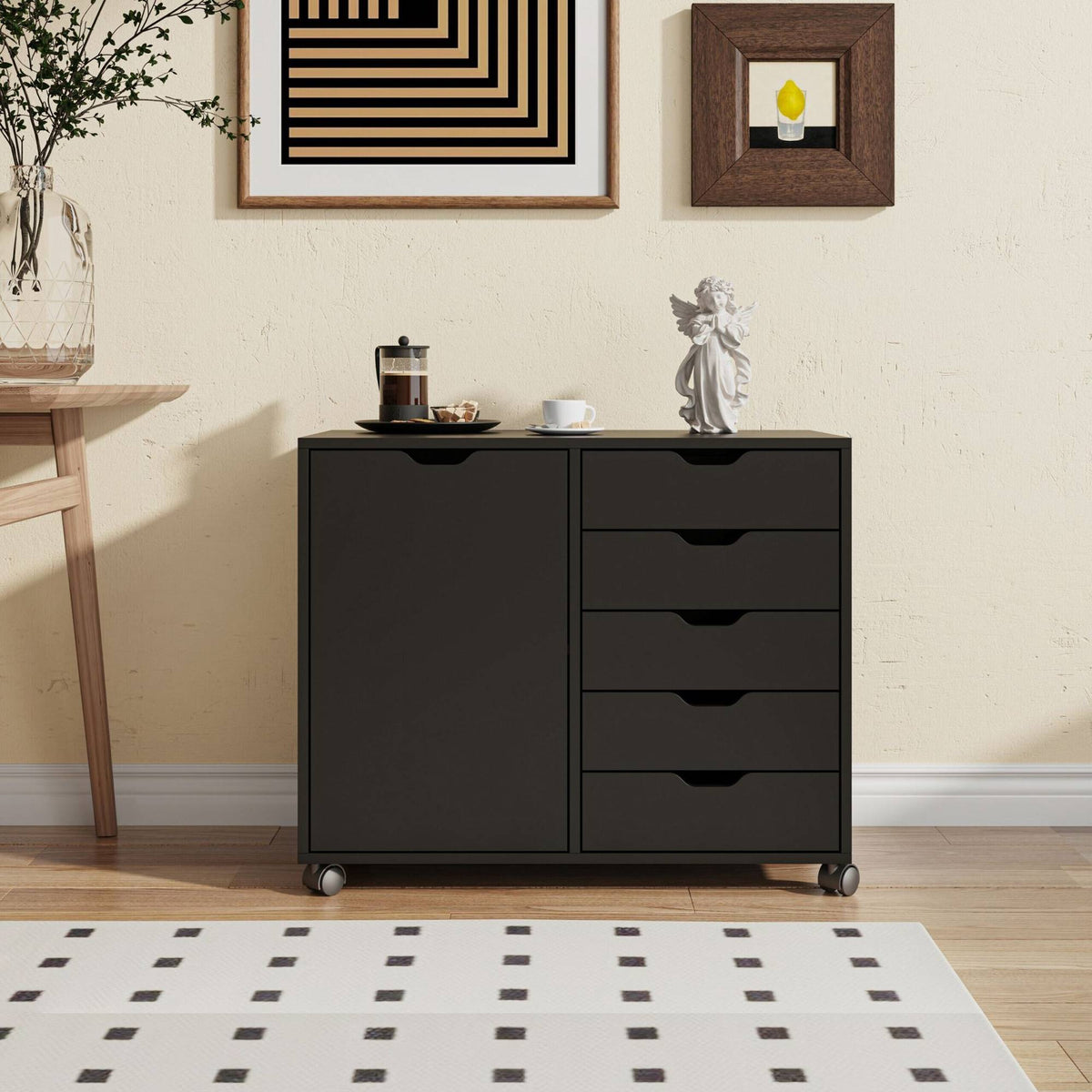 Rolling Office Cart with 5 Drawers & 2 Shelves
