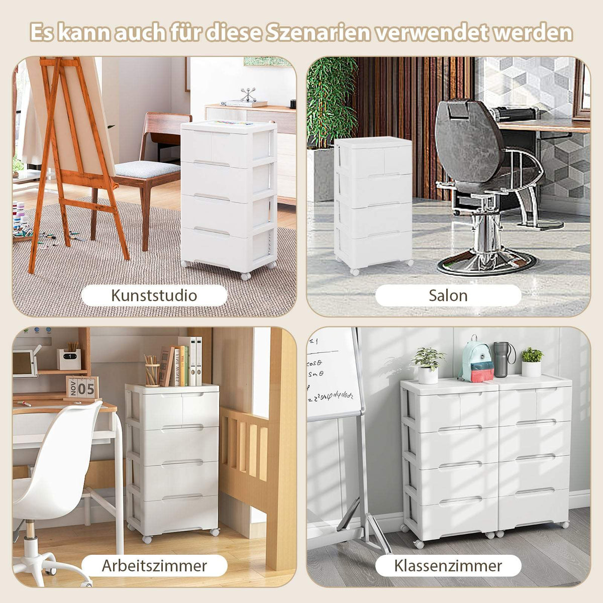 Rolling Storage Cabinet with 5 Drawers, PP Material