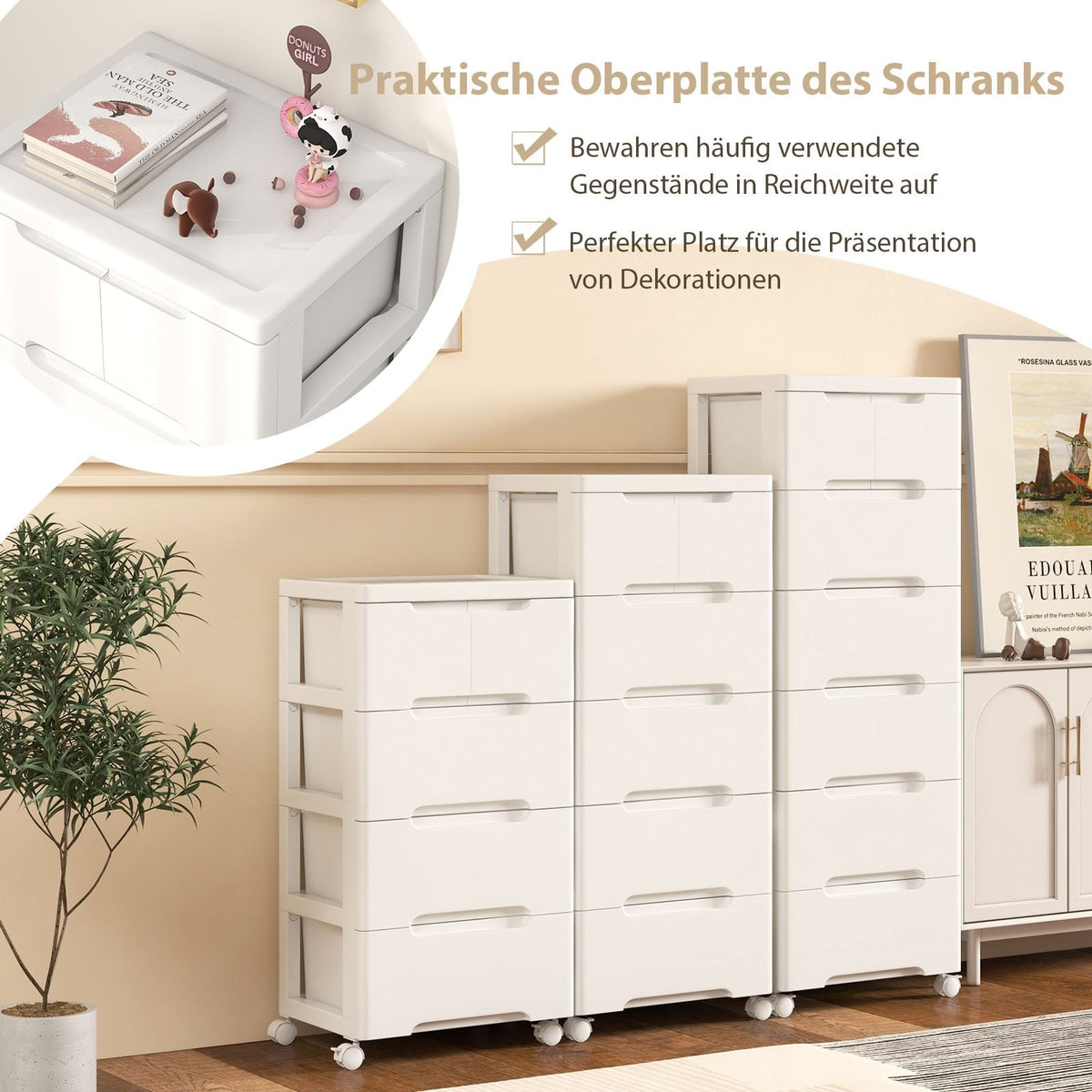 Rolling Storage Cabinet with 5 Drawers, PP Material