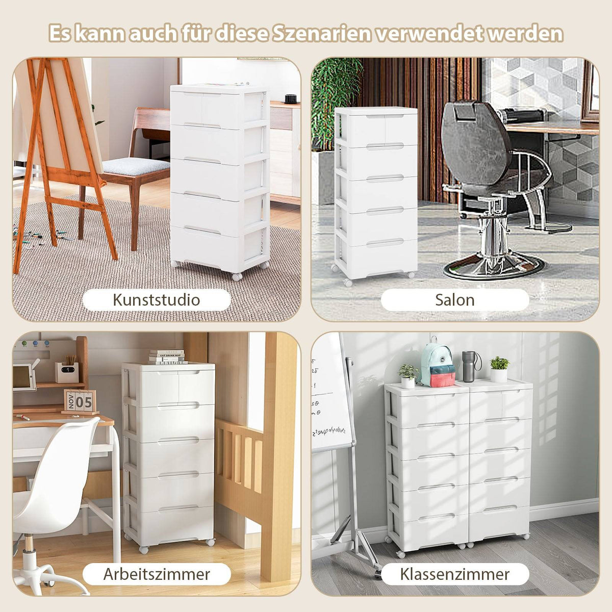 Rolling Storage Cabinet with 6 Drawers, PP Material