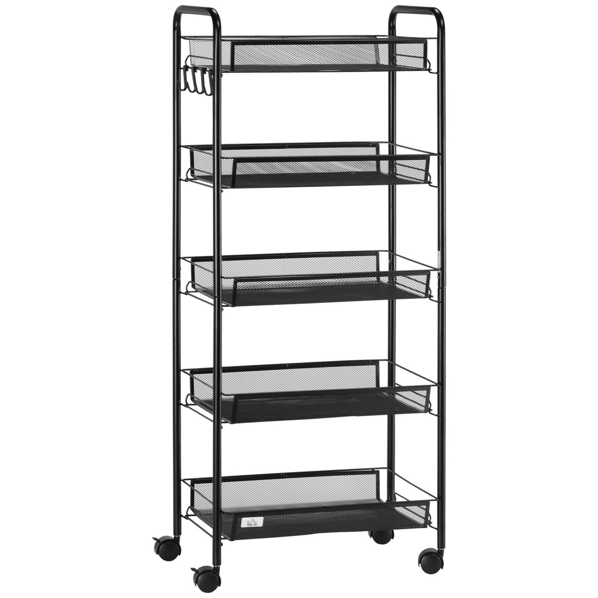 Rolling Trolley 4 Tier Serving Trolley 5 Baskets Storage Trolley with Handle Kitchen Trolley for Kitchen Living Room Steel Black