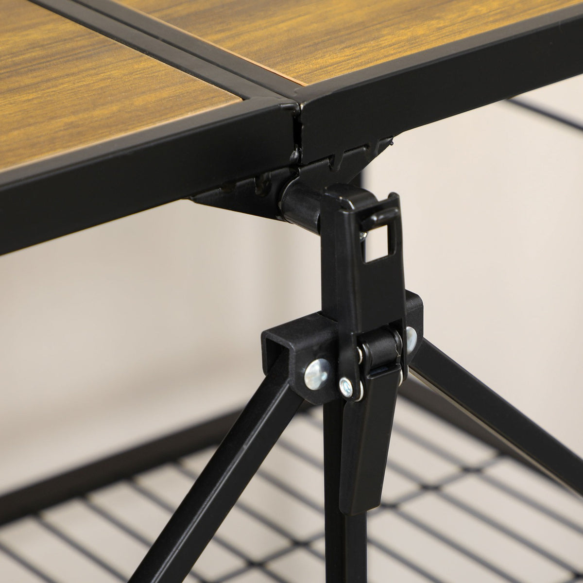 Rolling Trolley, Folding Kitchen Trolley, Serving Trolley With 3 Levels And Handle, On 4 Wheels, Steel, Brown + Black