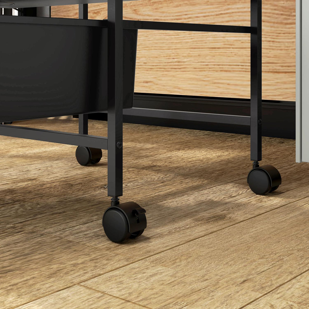 Rolling Trolley Serving Trolley with 3 Tier Handles Storage Trolley for Kitchen Living Room 40.8 x 33.5 x 60.5 cm Black