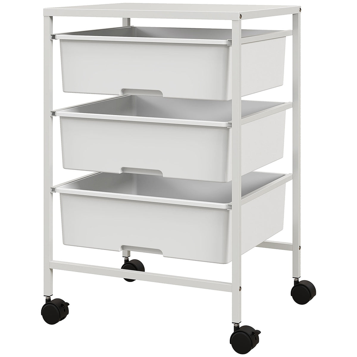 Rolling Trolley Serving Trolley with 3 Tier Handles Storage Trolley for Kitchen Living Room 40.8 x 33.5 x 60.5 cm White