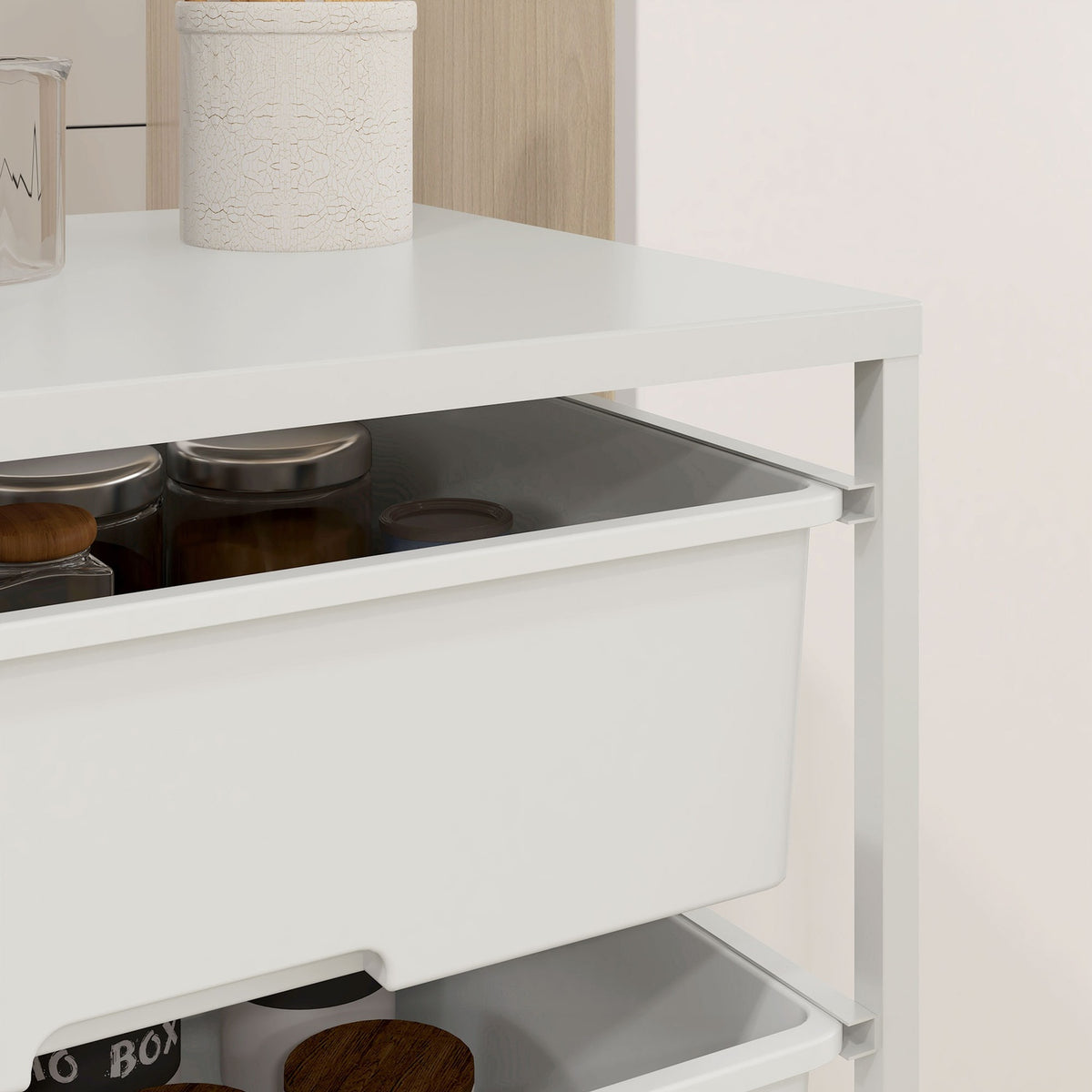 Rolling Trolley Serving Trolley with 3 Tier Handles Storage Trolley for Kitchen Living Room 40.8 x 33.5 x 60.5 cm White