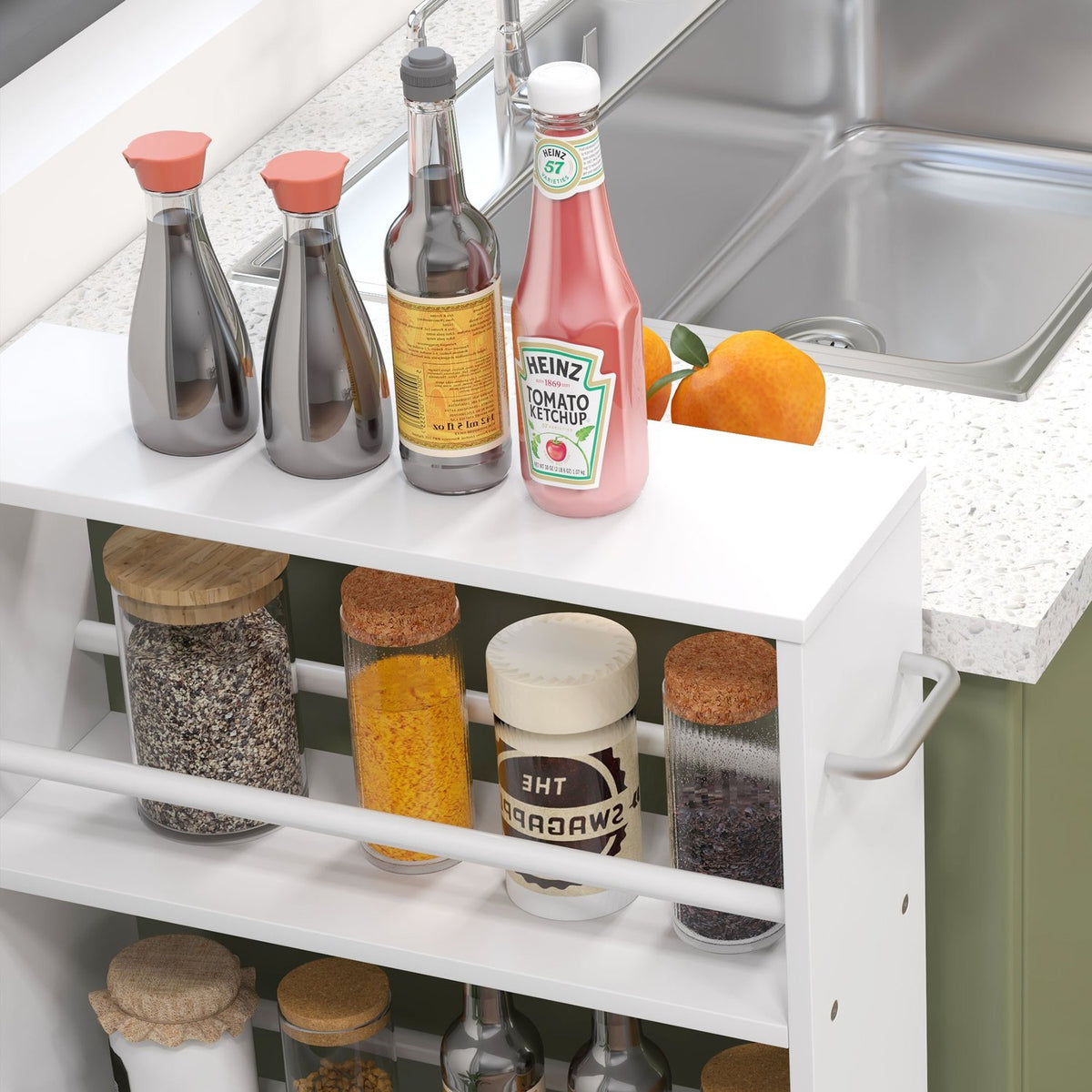 Rolling Trolley Slim Serving Trolley with 4 Tier Handles Storage Trolley for Kitchen Living Room White 45 x 15 x 91 cm