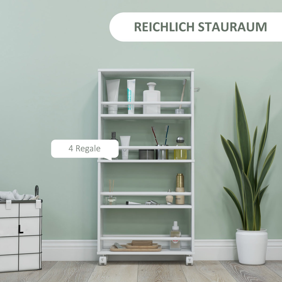 Rolling Trolley Slim Serving Trolley with 4 Tier Handles Storage Trolley for Kitchen Living Room White 45 x 15 x 91 cm