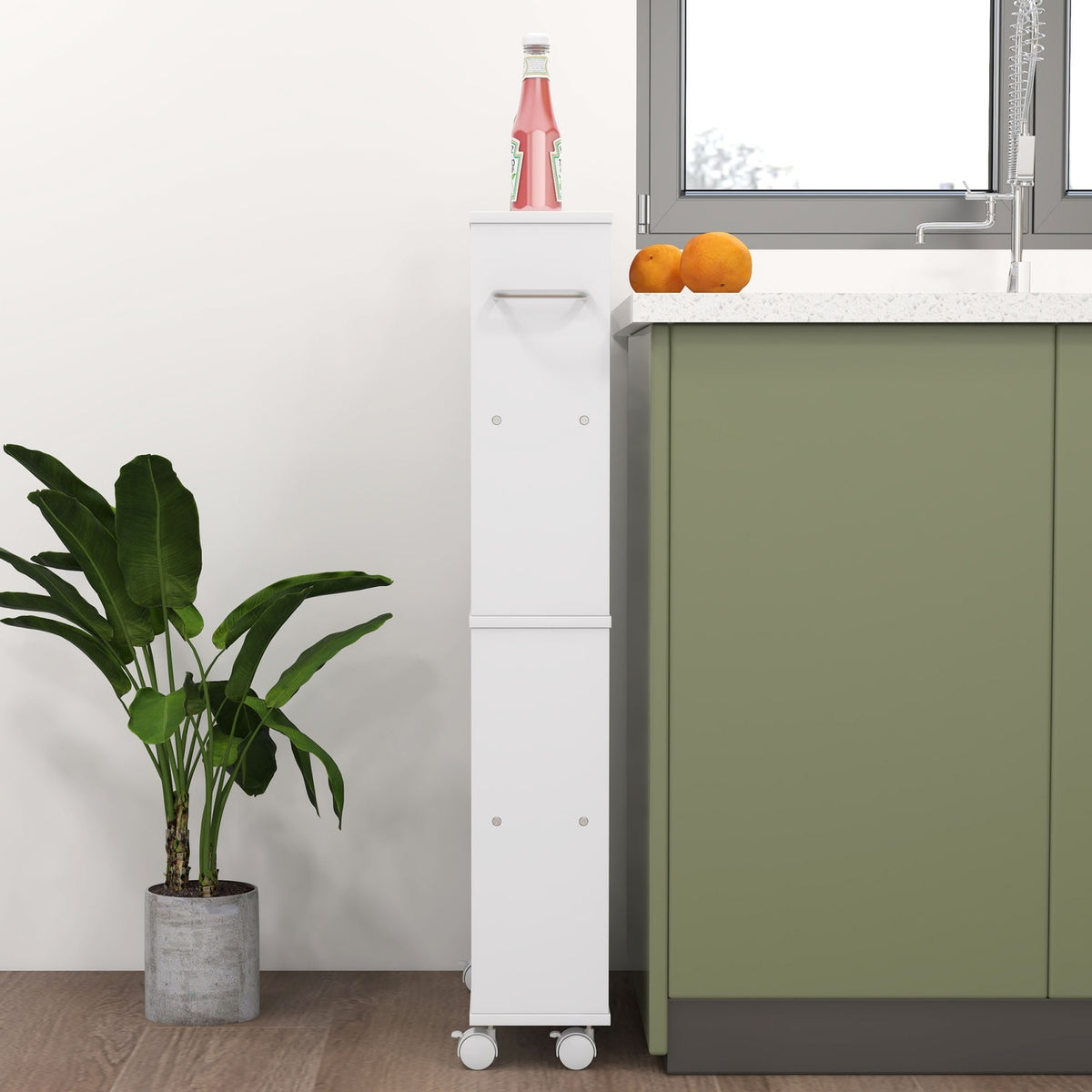 Rolling Trolley Slim Serving Trolley with 4 Tier Handles Storage Trolley for Kitchen Living Room White 45 x 15 x 91 cm