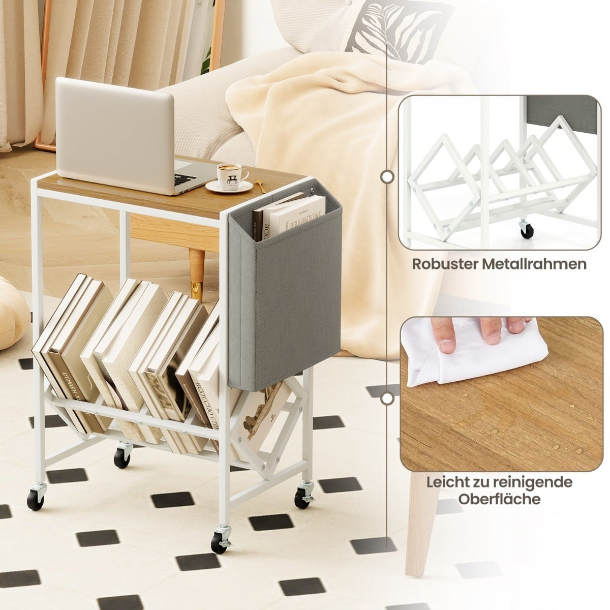 Rolling Turntable Stand with Vinyl Storage & Magazine Rack