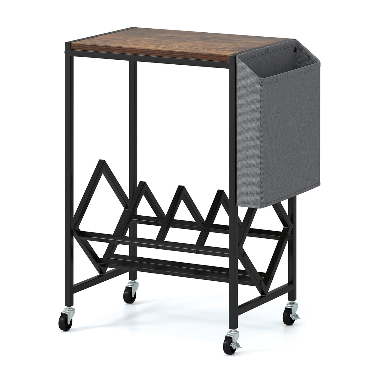 Rolling Turntable Stand with Vinyl Storage, Rustic Brown