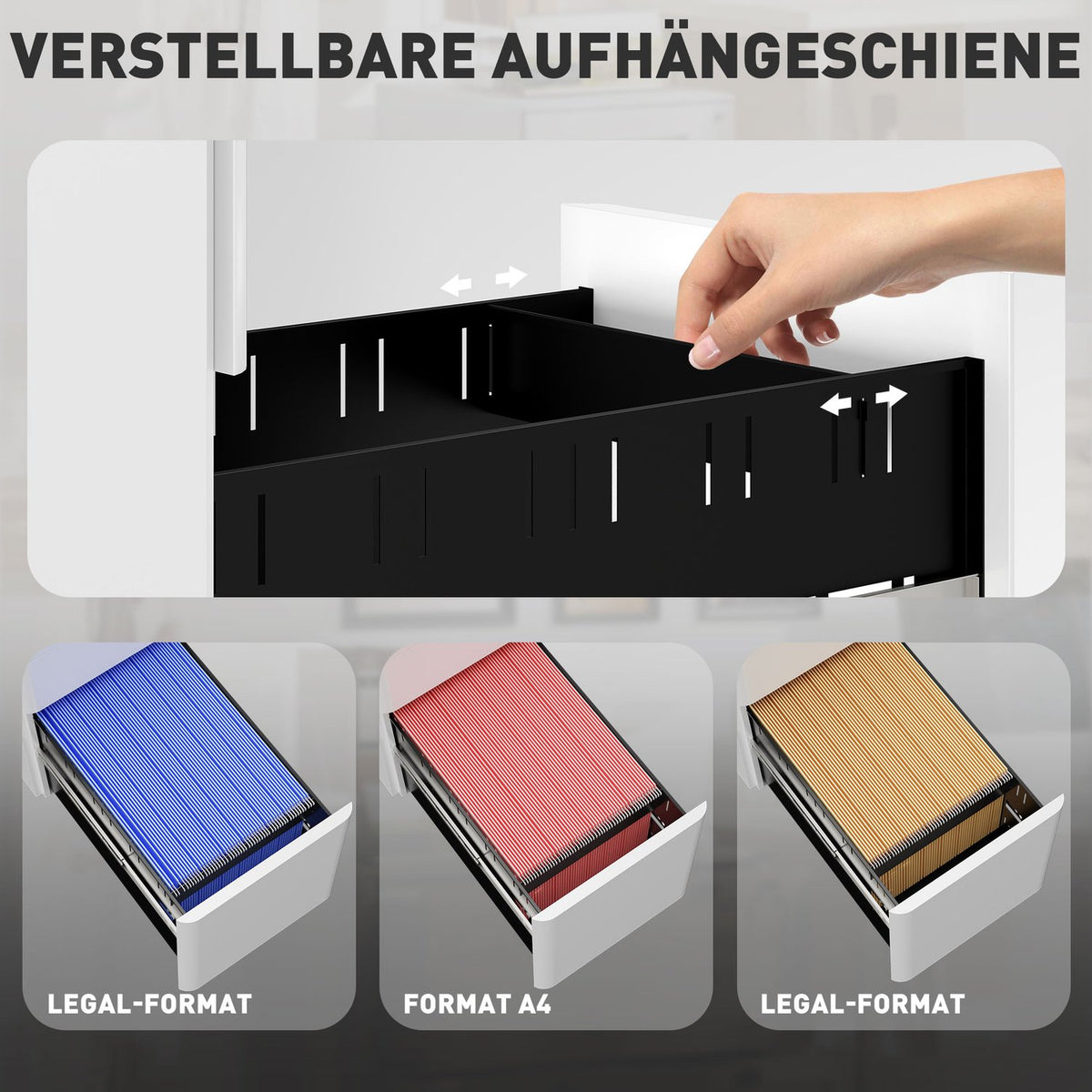 Rolling container, mobile filing cabinet with 3 drawers, lockable office cabinet, narrow with pre-assembled body except wheels for A4, legal, letter, steel, 30 x 45 x 59 cm white |
