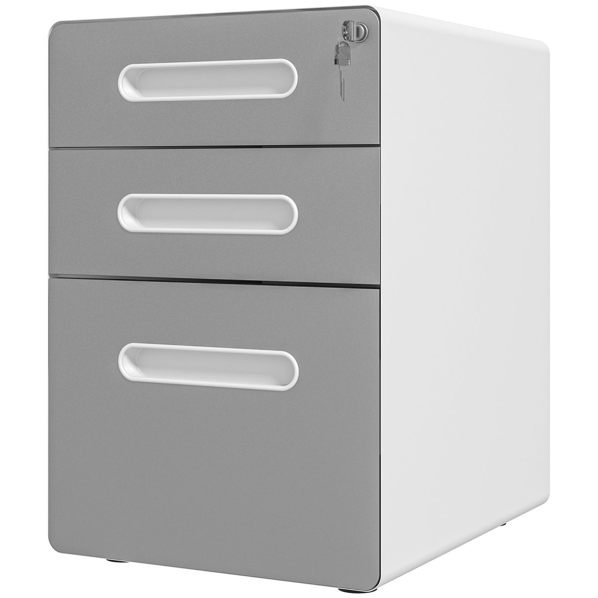 Rolling container, mobile filing cabinet with 3 drawers, lockable office cabinet with hanging file, storage, steel, 39 x 48 x 59 cm light gray