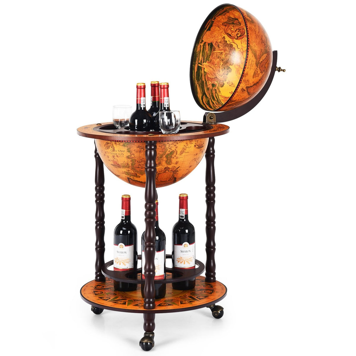 Rolling globe wine stand Globe Bar on wheels for wine 47 x 47 x 90 cm brown