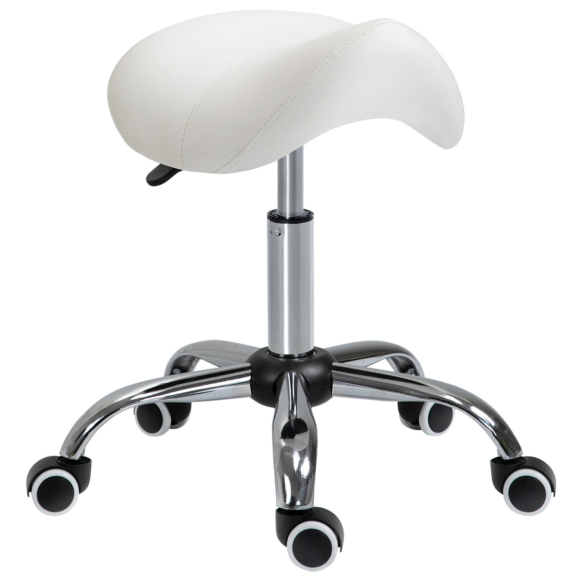 Rolling stool, height-adjustable, saddle stool, work stool, padded, white