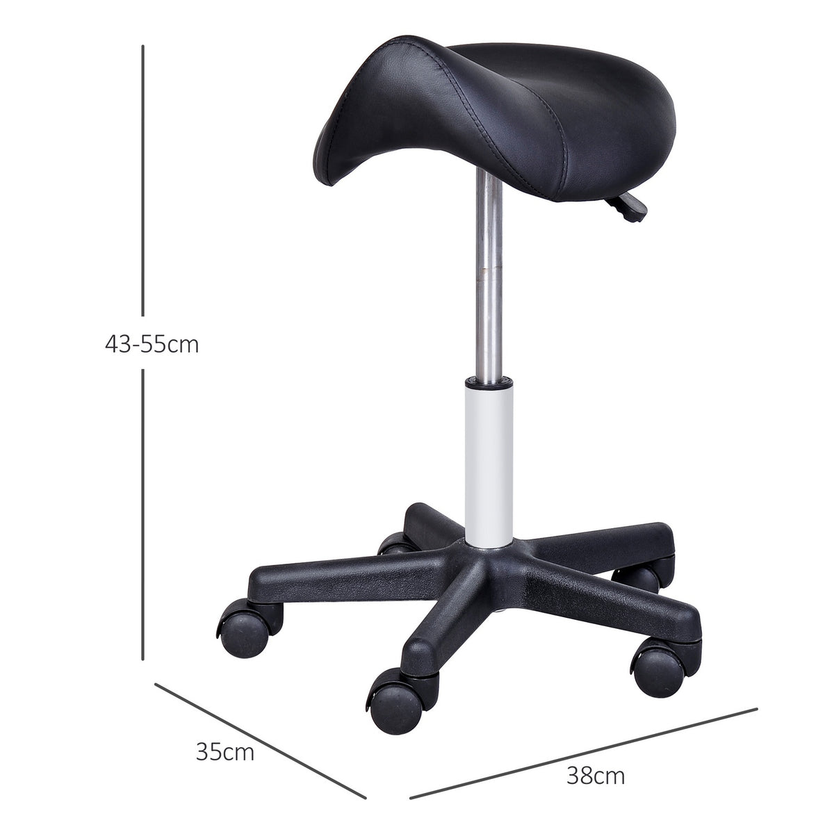 Rolling stool, height-adjustable swivel stool, work stool with wheels, rotating salon chair, salon stool, faux leather, black