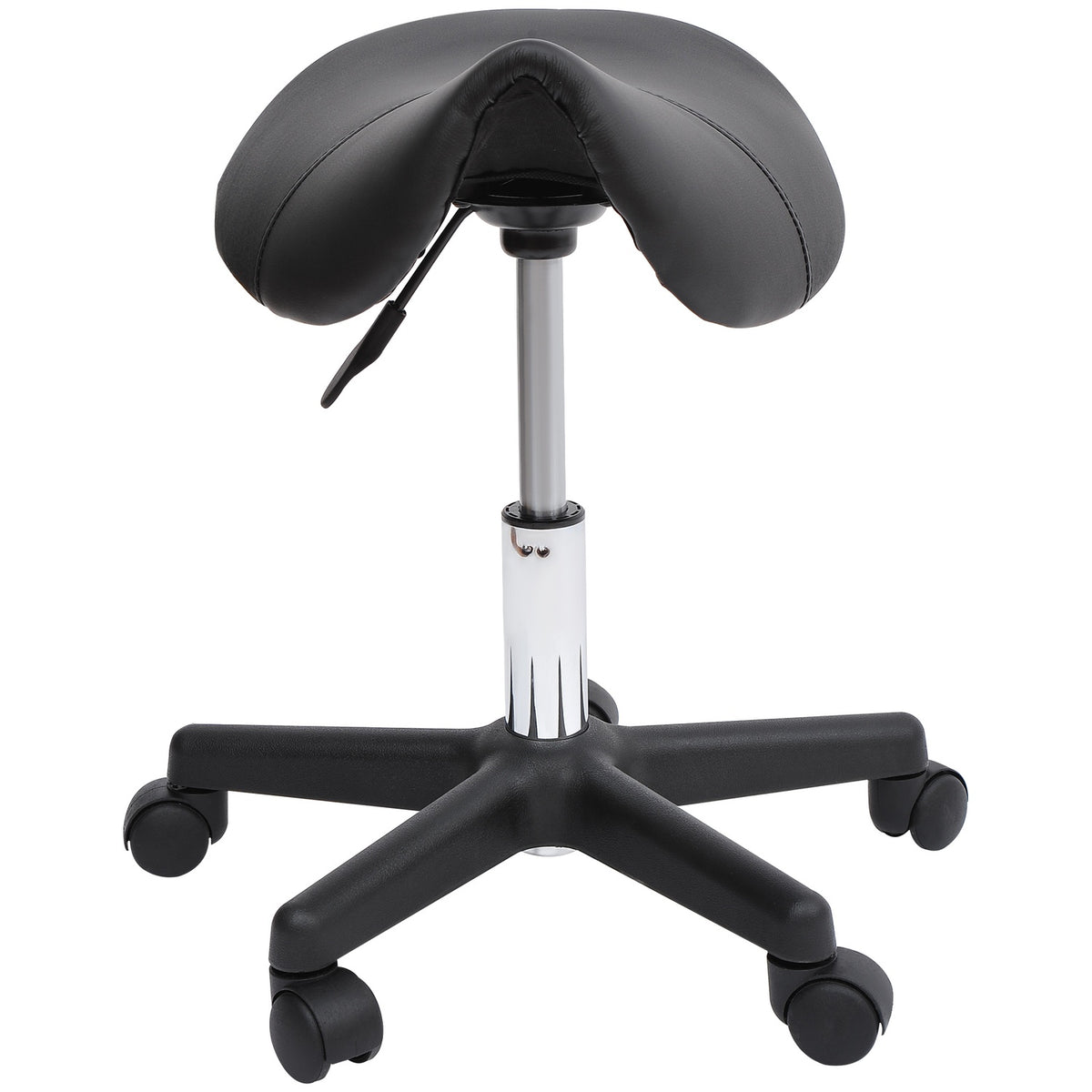 Rolling stool, height-adjustable swivel stool, work stool with wheels, rotating salon chair, salon stool, faux leather, black