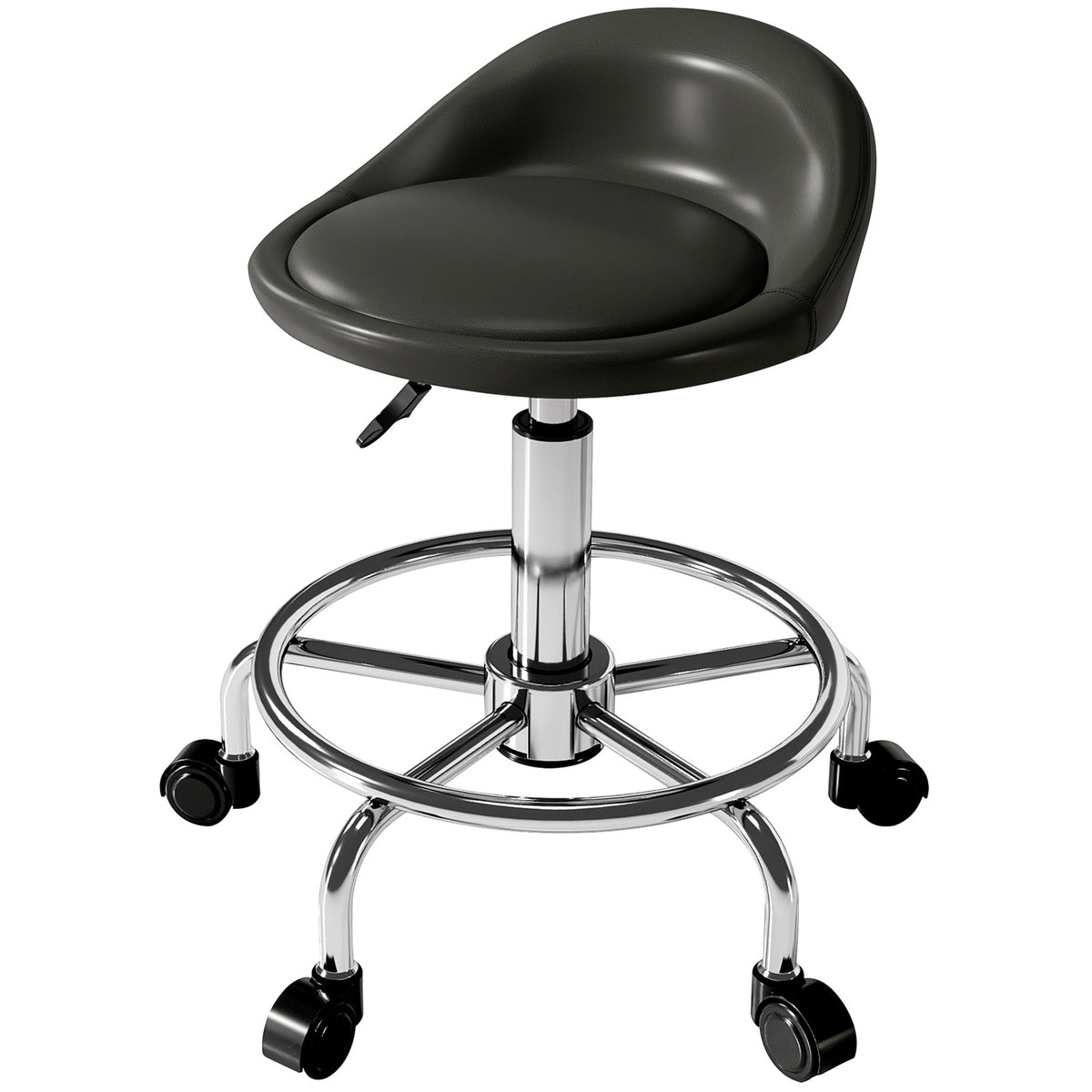 Rolling stool height adjustable with backrest swivel stool 59-75 cm work stool 360° rotating stool office stool for office salon massage spa black