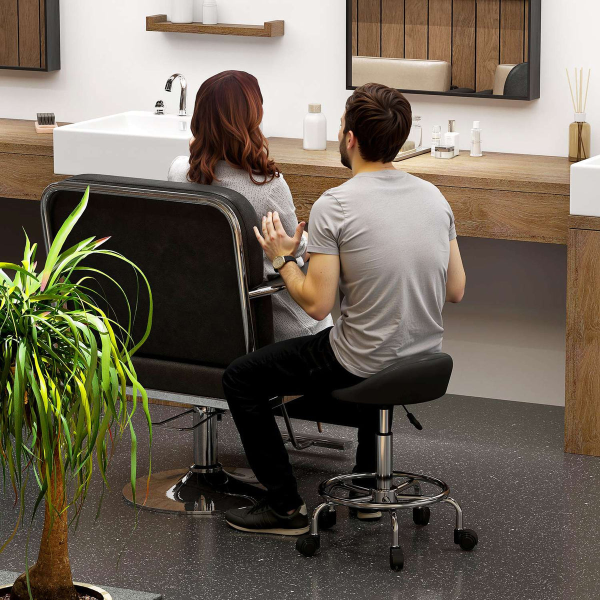 Rolling stool height adjustable with backrest swivel stool 59-75 cm work stool 360° rotating stool office stool for office salon massage spa black