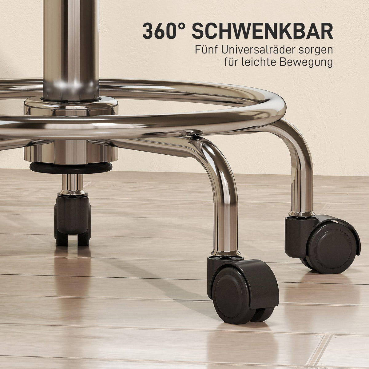 Rolling stool height adjustable with backrest swivel stool 59-75 cm work stool 360° rotating stool office stool for office salon massage spa black