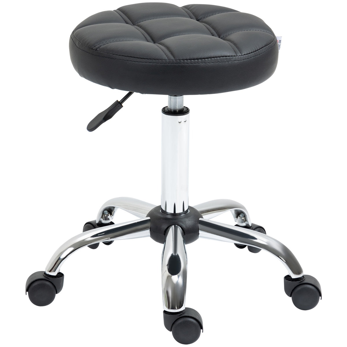 Rolling stool, height-adjustable work stool, rotating salon stool for office, massage, faux leather, black, diameter 35.5 x 51-67 cm