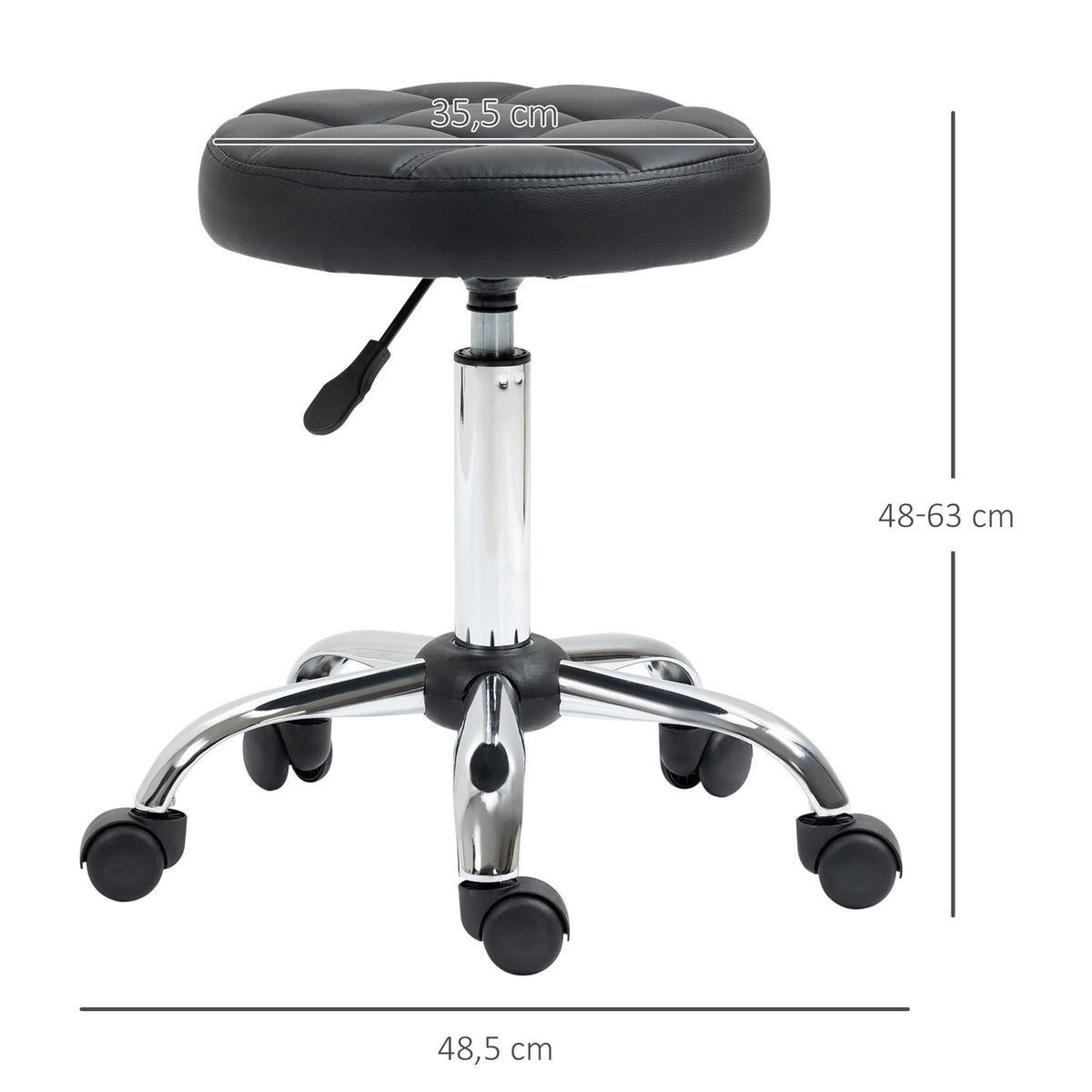 Rolling stool, height-adjustable work stool, rotating salon stool for office, massage, faux leather, black, diameter 35.5 x 51-67 cm