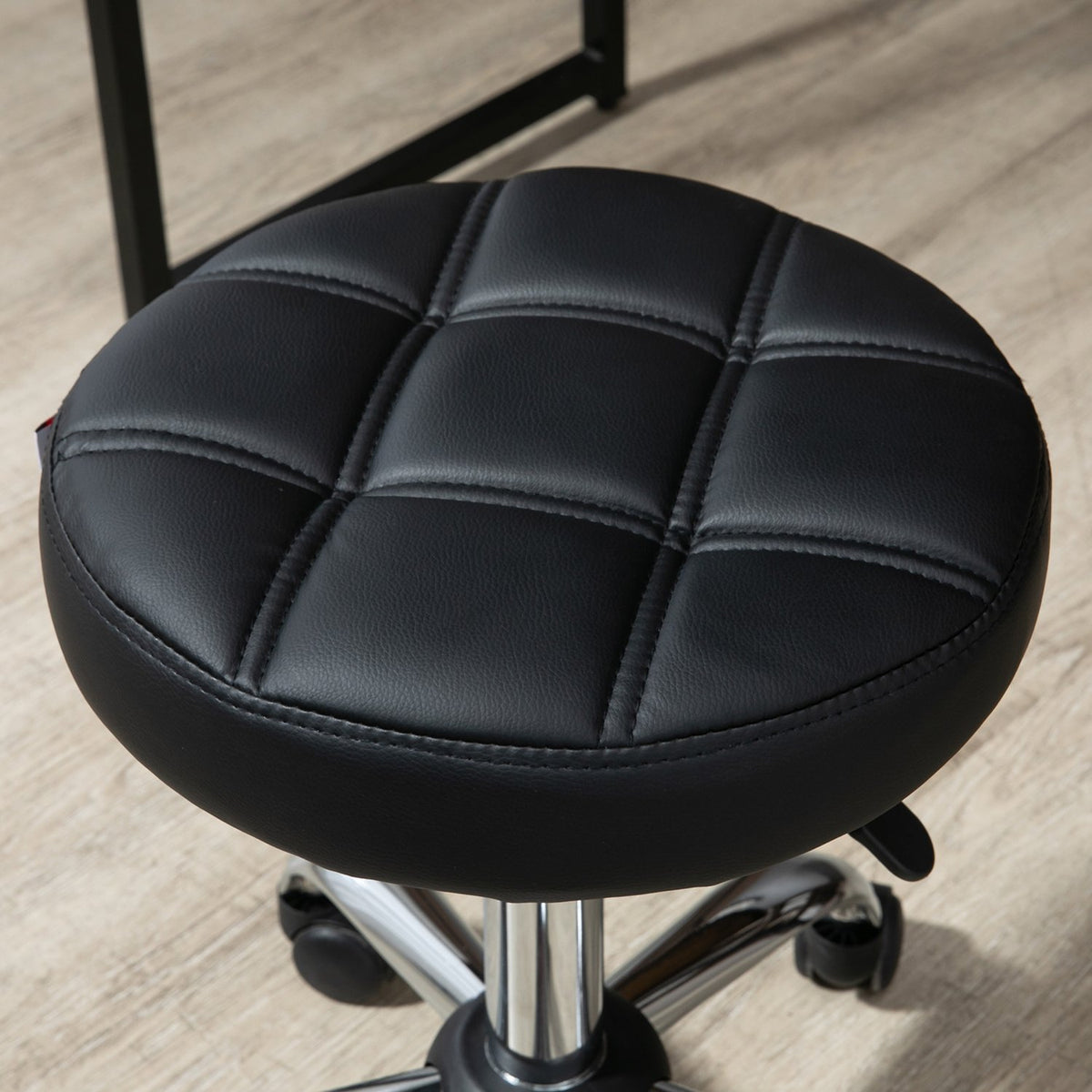 Rolling stool, height-adjustable work stool, rotating salon stool for office, massage, faux leather, black, diameter 35.5 x 51-67 cm